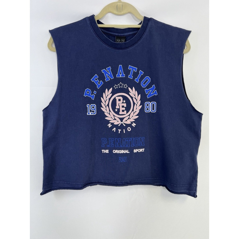 P.E Nation Overland Cropped Graphic Tank Women's Size S Peacoat Navy Athletic